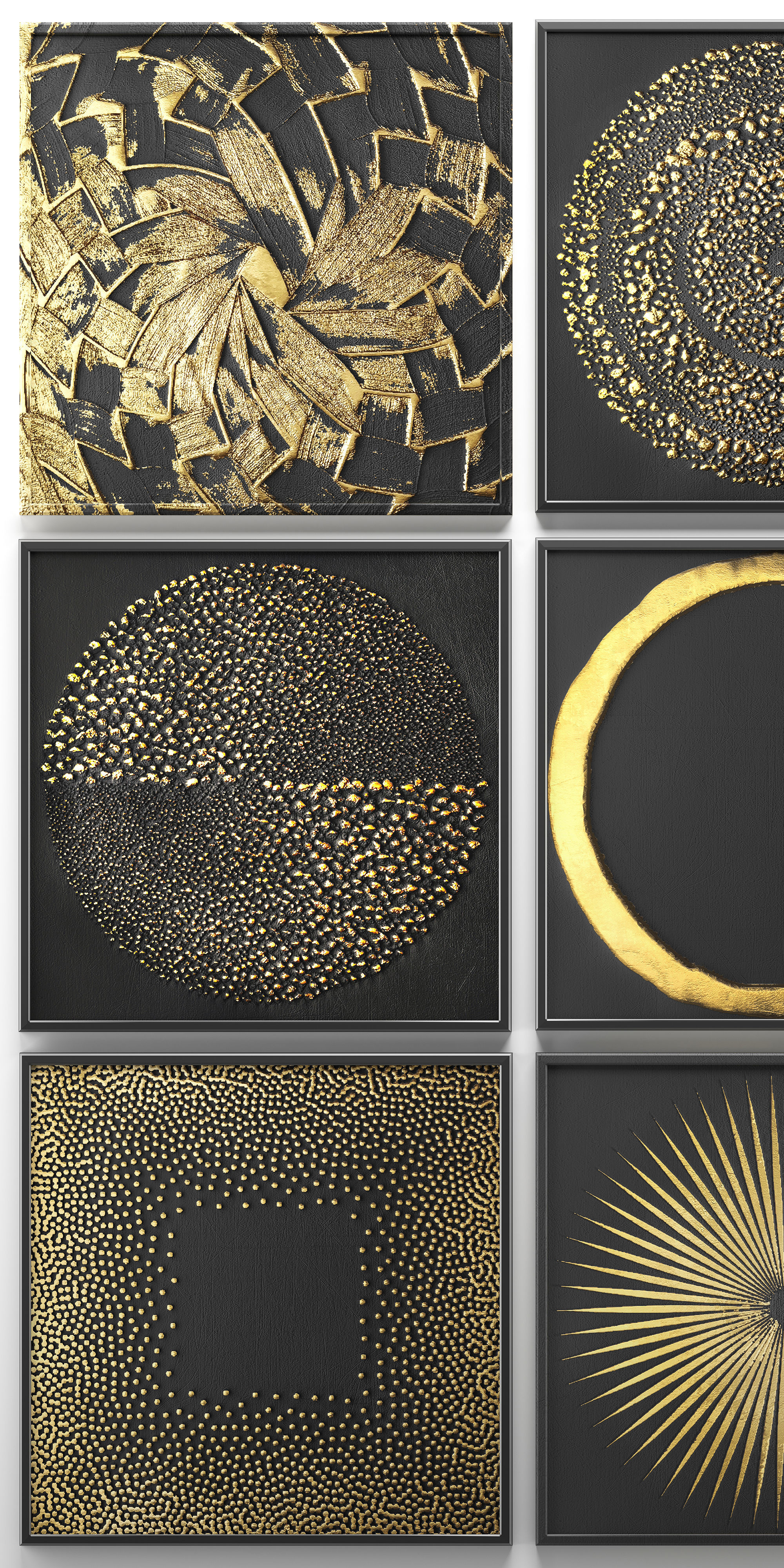 Collection of paintings with gold for walls 2 3D model_5