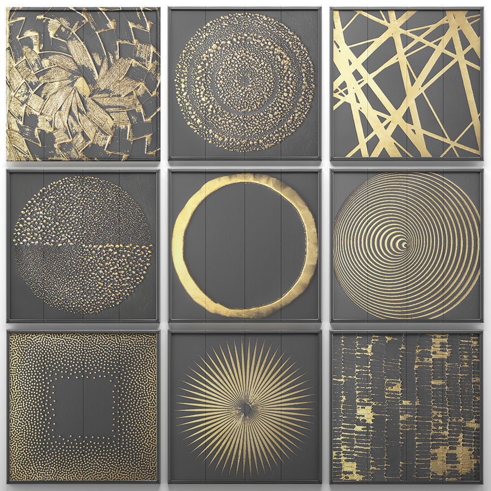 Collection of paintings with gold for walls 2 3D model_8