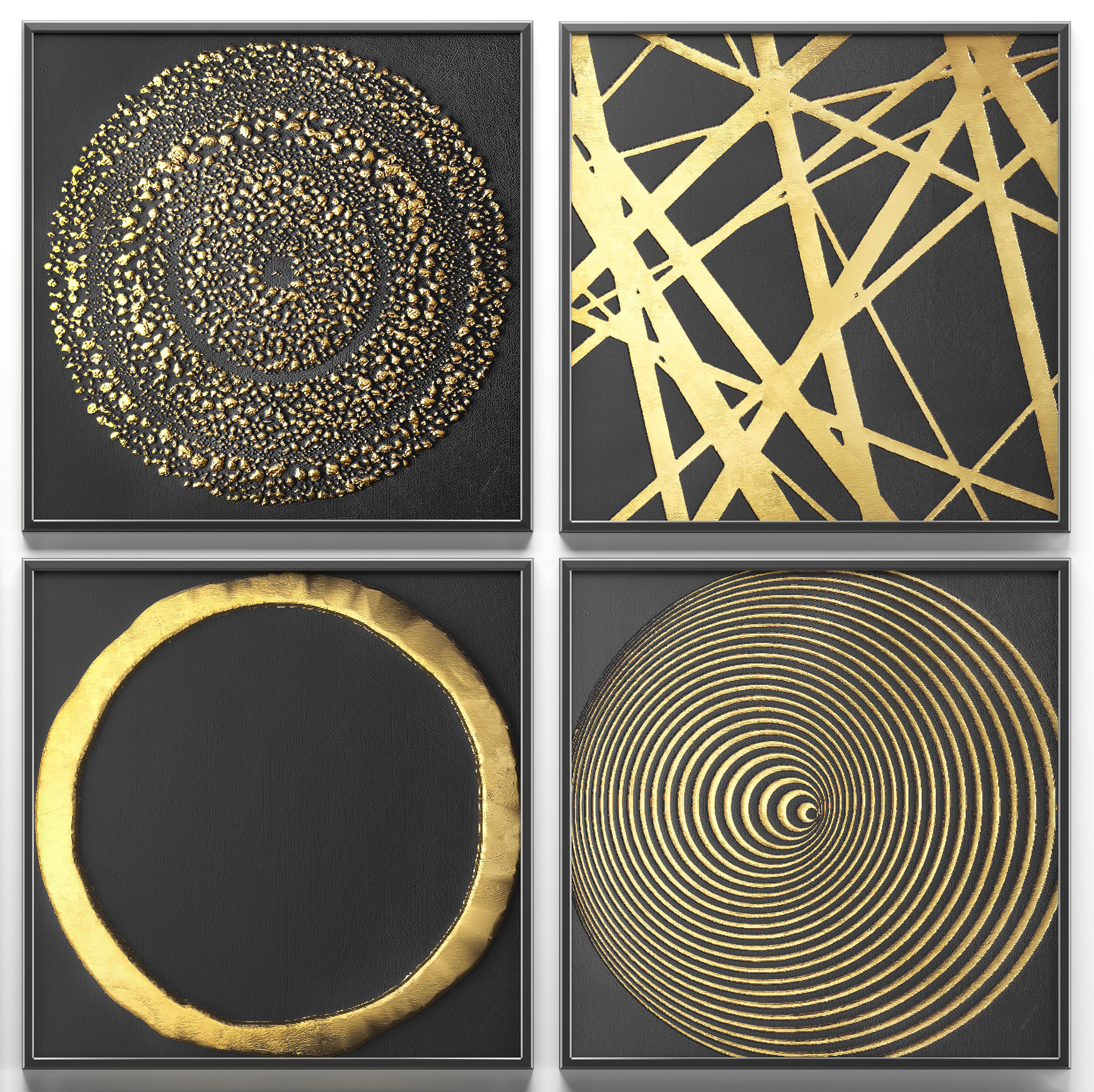 Collection of paintings with gold for walls 2 3D model_3