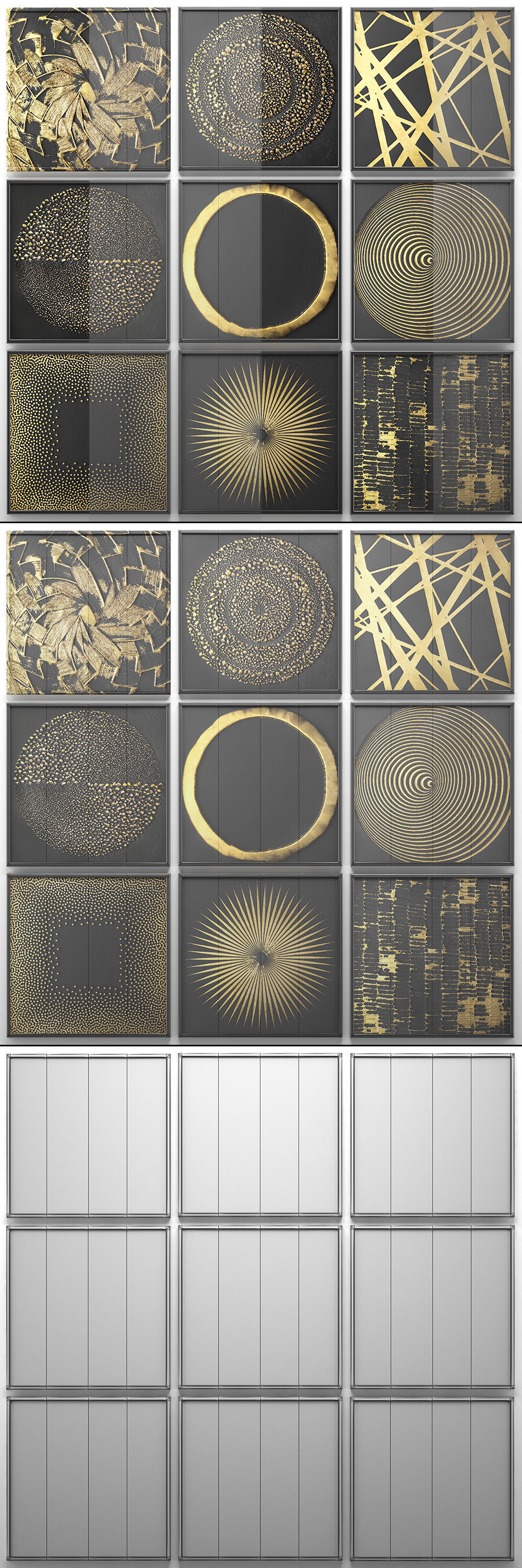 Collection of paintings with gold for walls 2 3D model_11