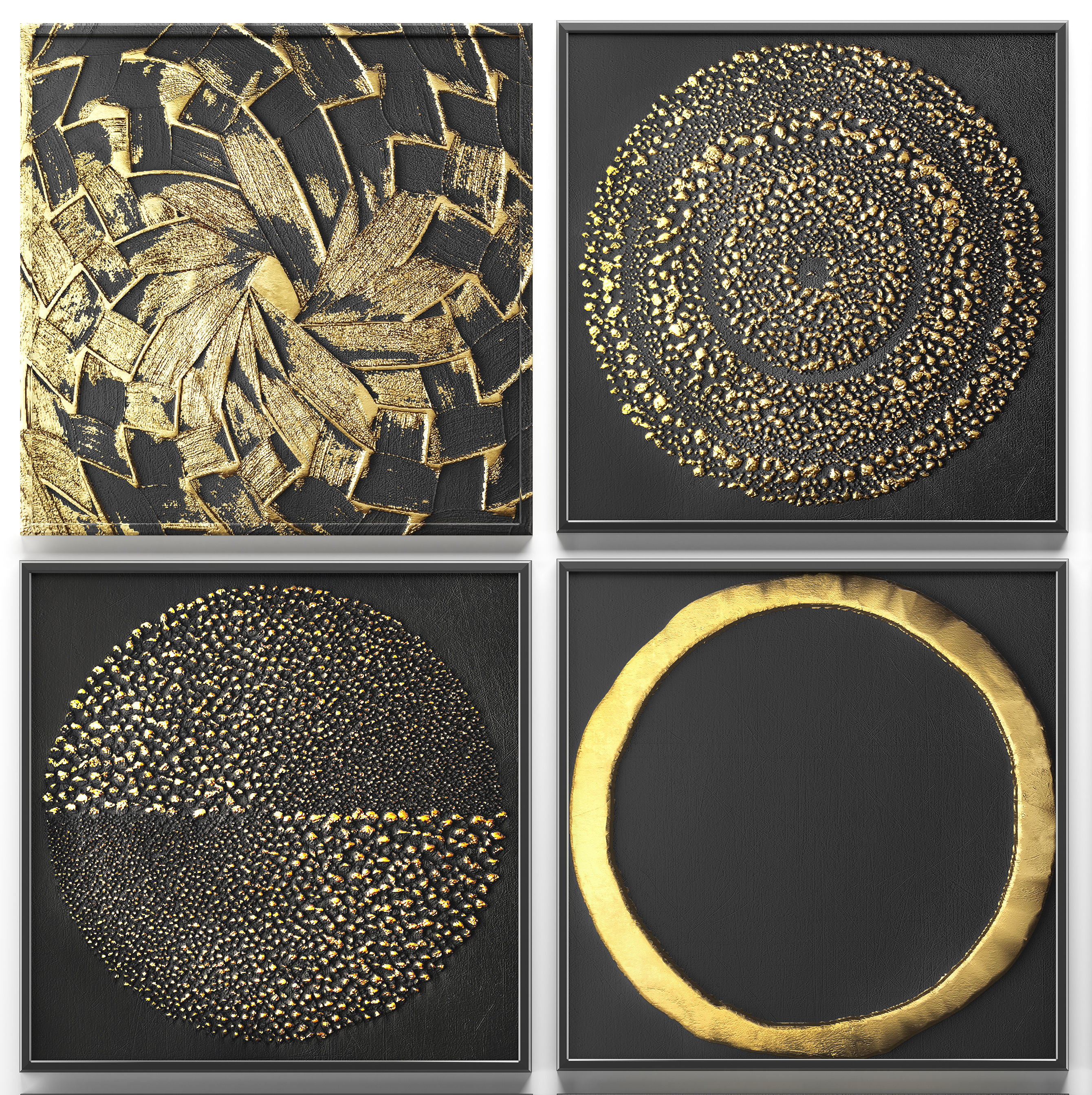 Collection of paintings with gold for walls 2 3D model_1