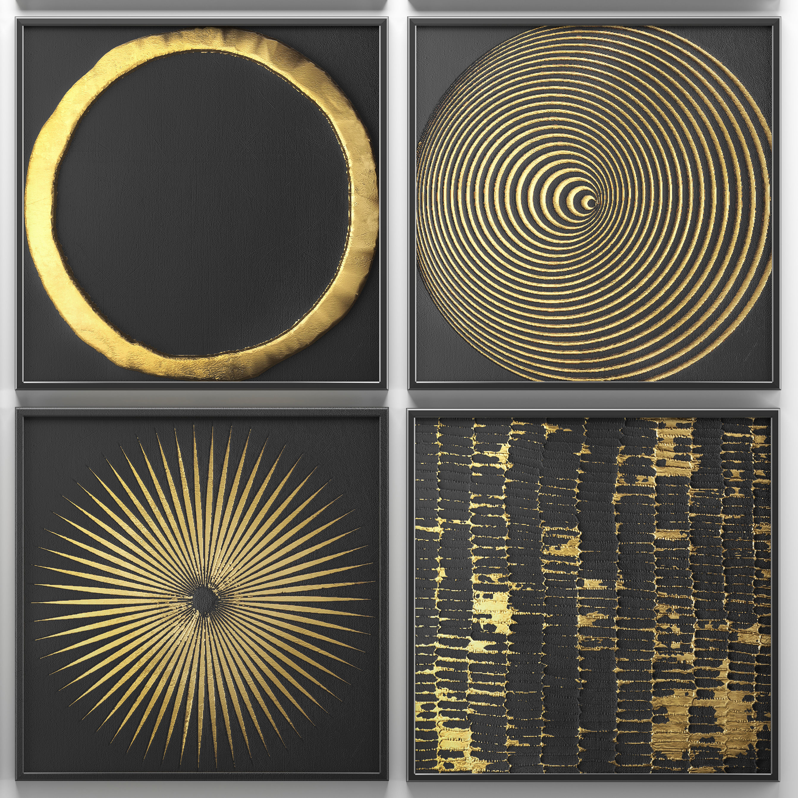 Collection of paintings with gold for walls 2 3D model_2