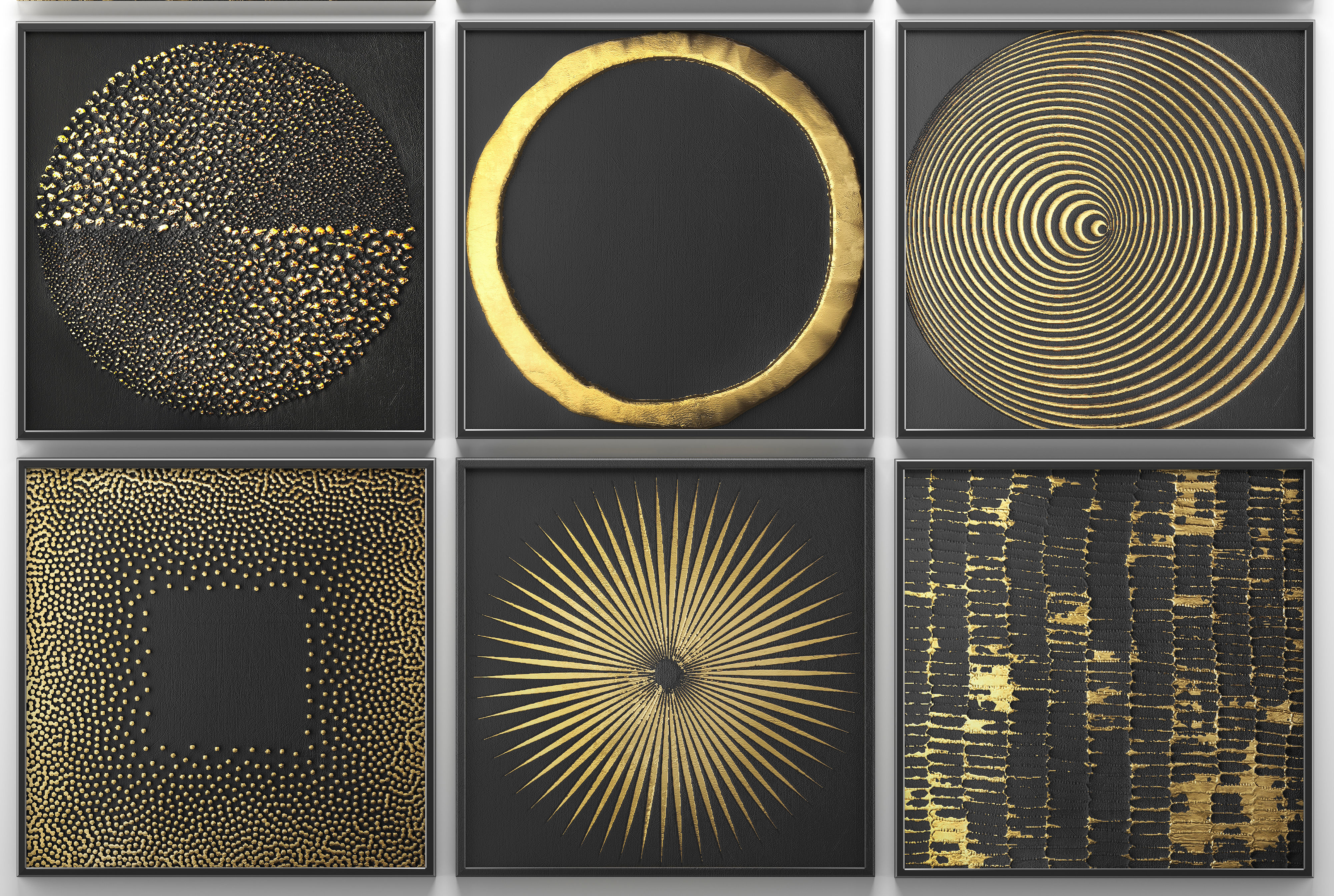 Collection of paintings with gold for walls 2 3D model_4