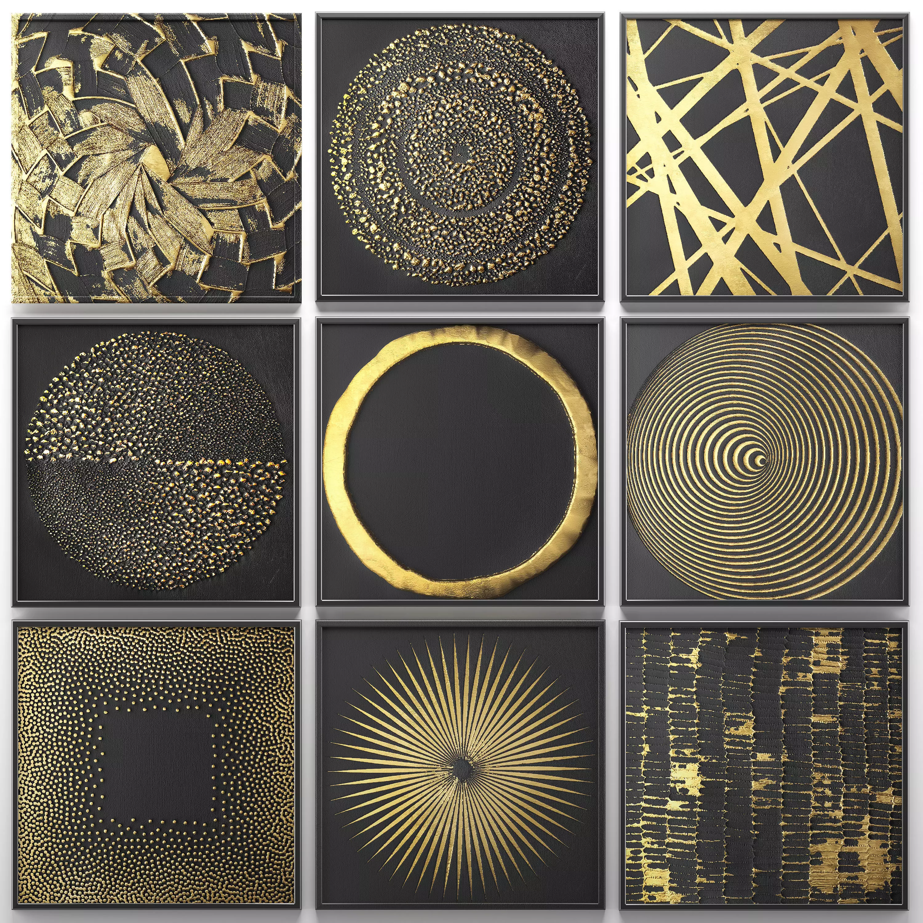 Collection of paintings with gold for walls 2 3D model_0