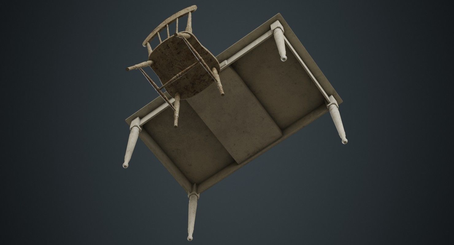 Table And Chair 2C Low-poly 3D model_4