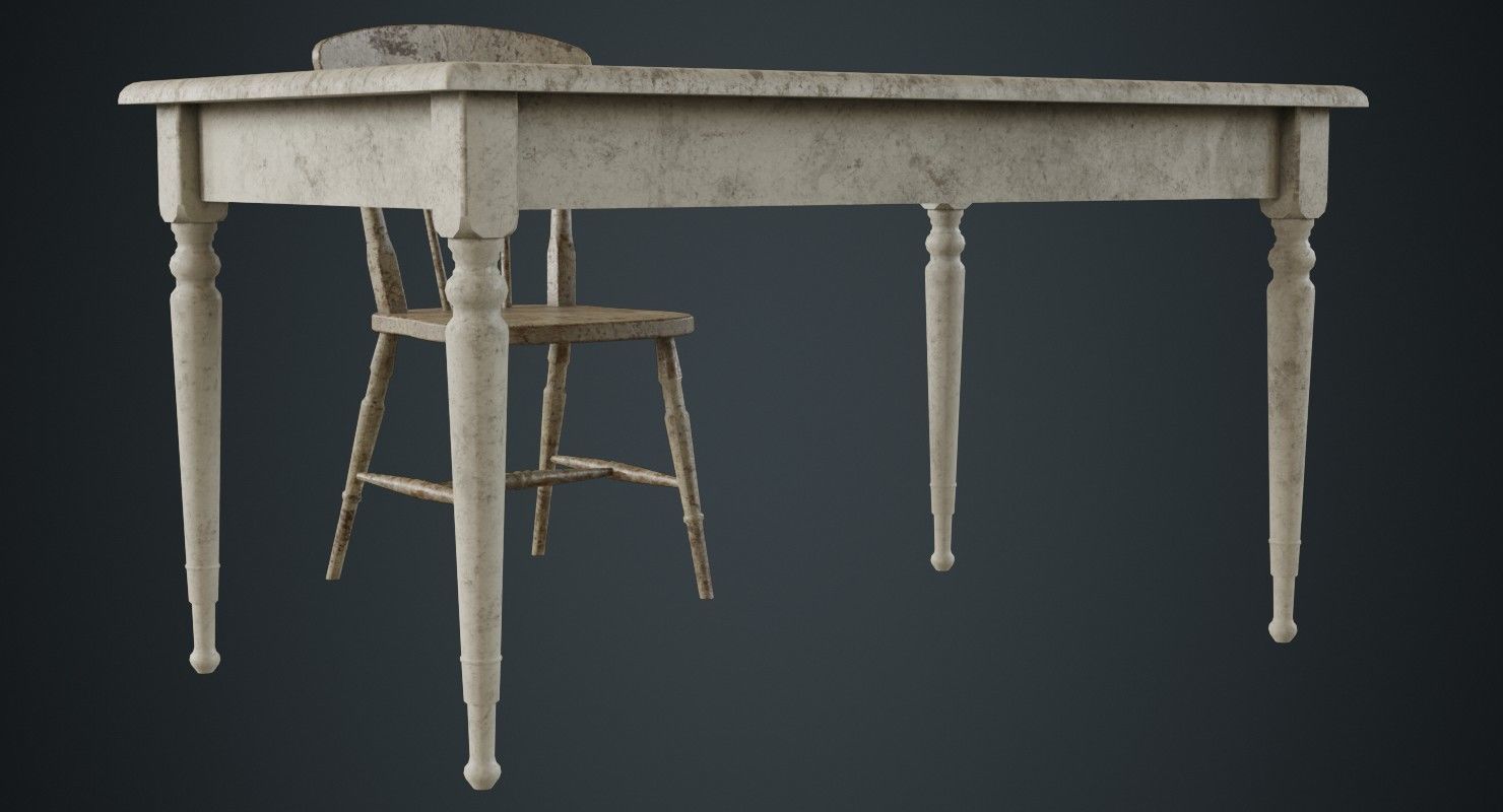 Table And Chair 2C Low-poly 3D model_3