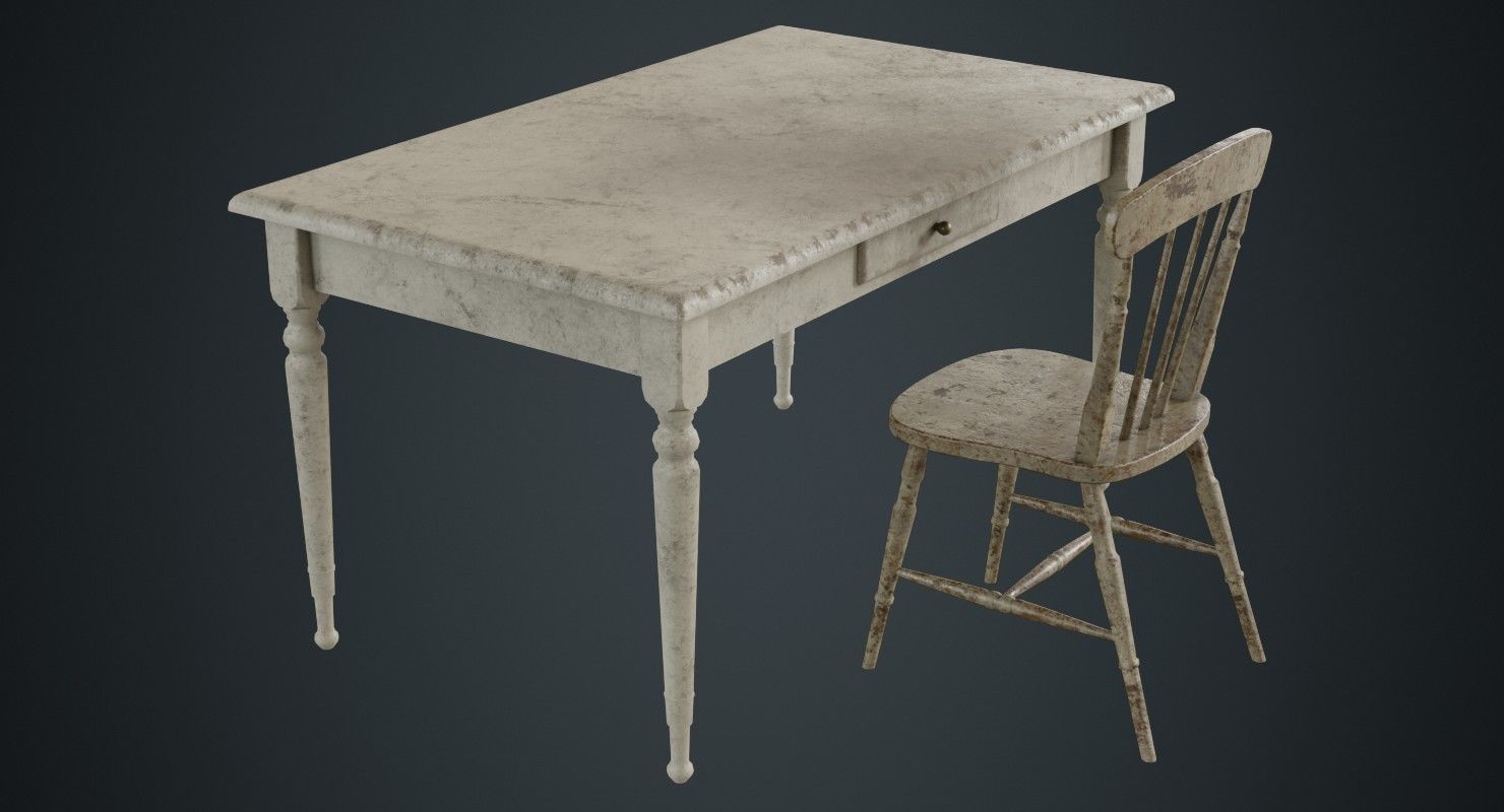 Table And Chair 2C Low-poly 3D model_1