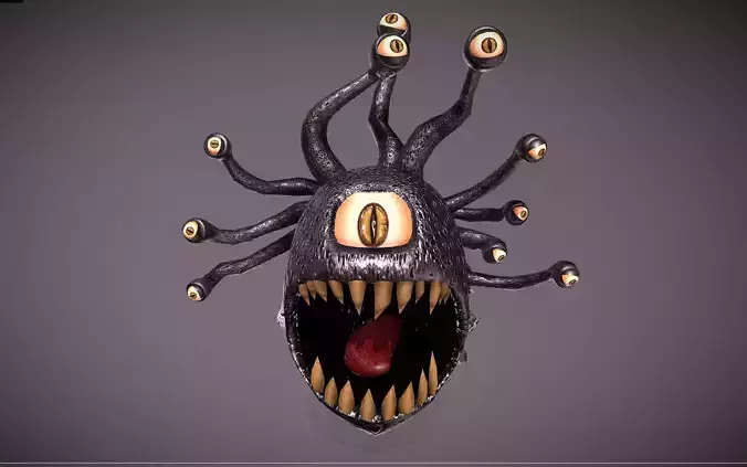 Beholder monster head with eyes and teeth