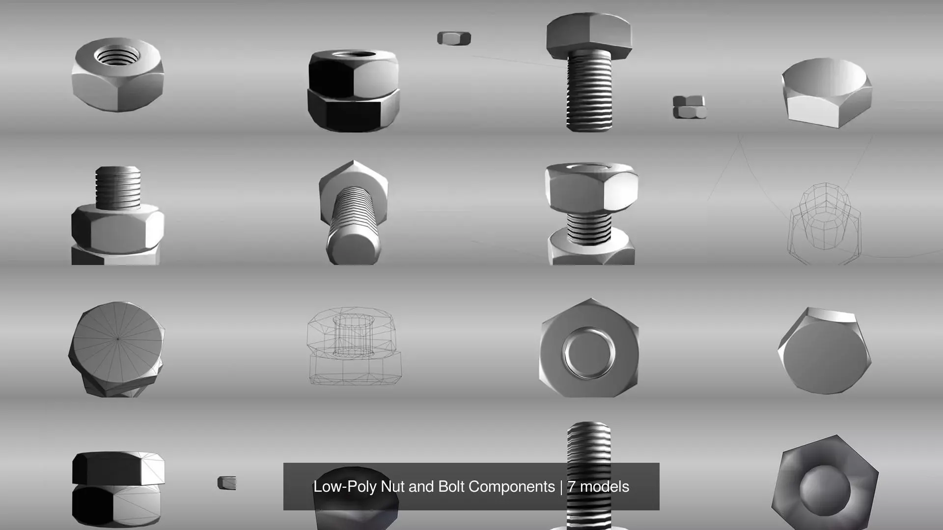 Low-Poly Nut and Bolt Components 3D Model Collection_8