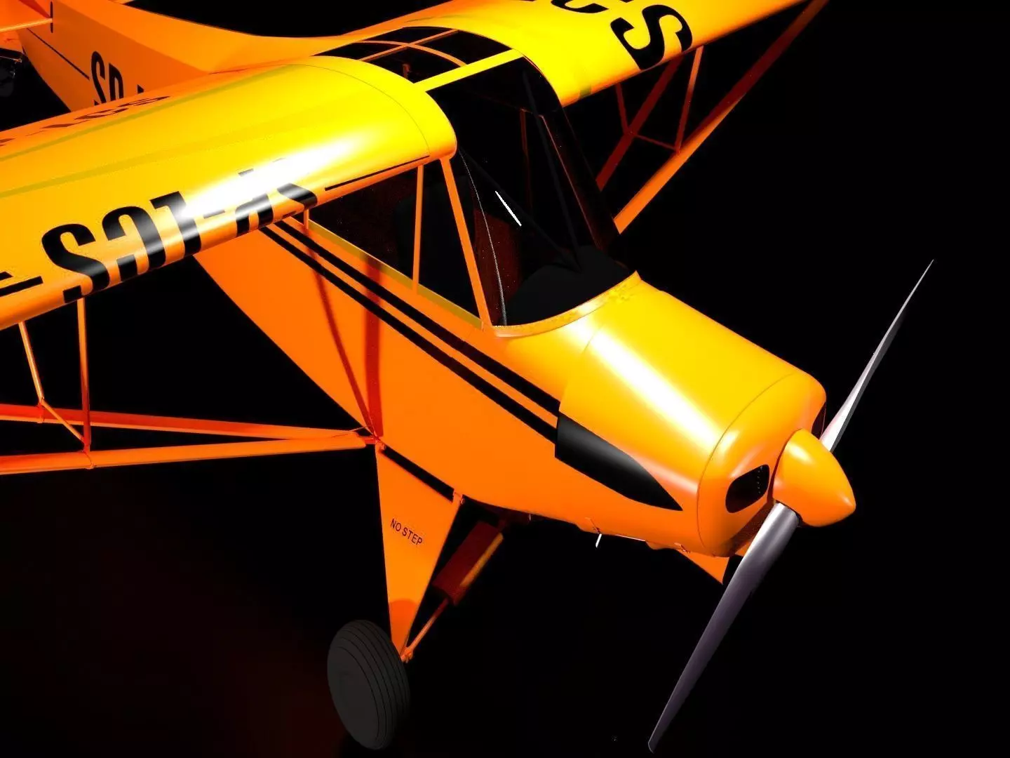 aircraft orange airplane flying in sky 3D model_0