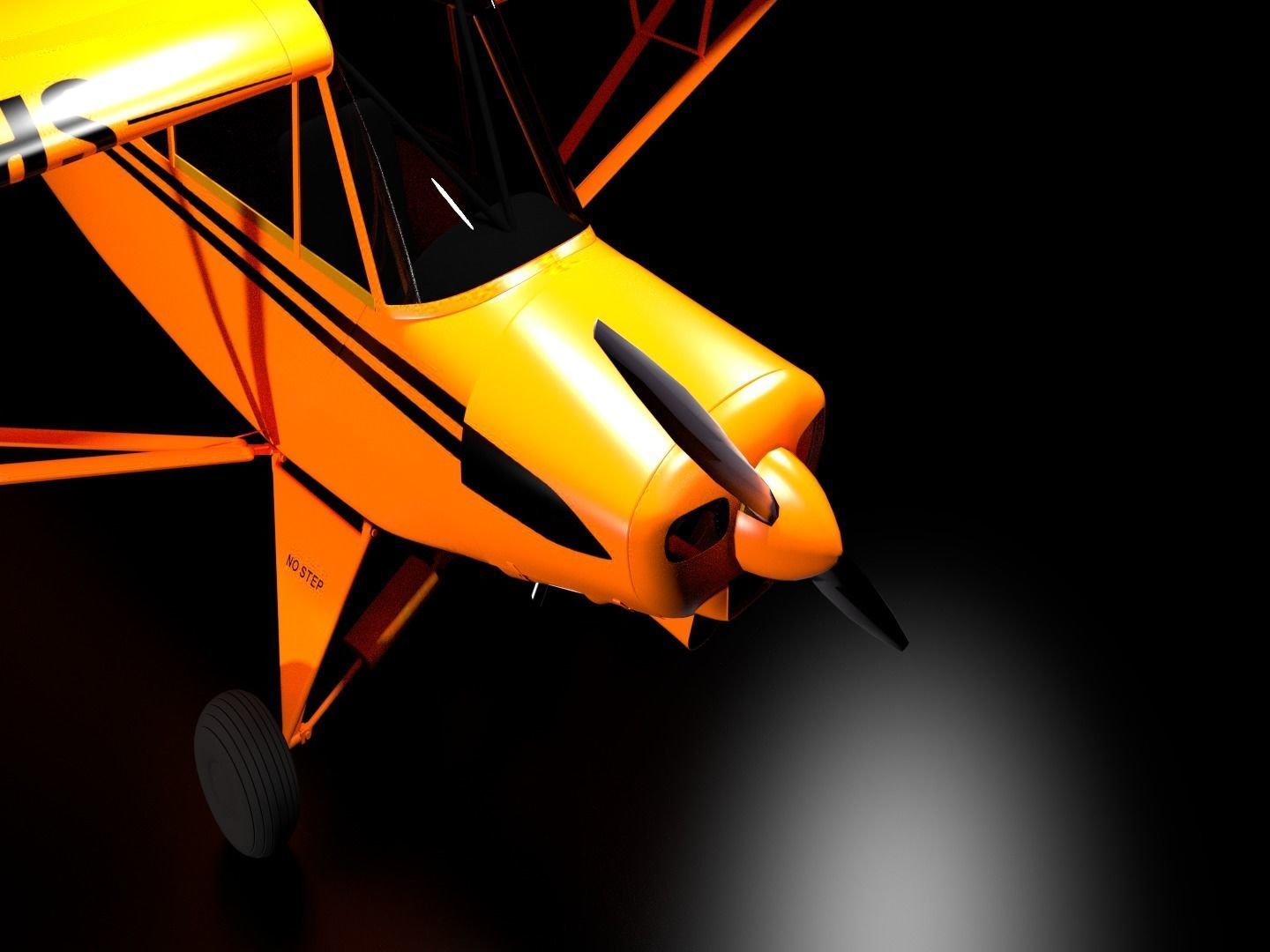 aircraft orange airplane flying in sky 3D model_2