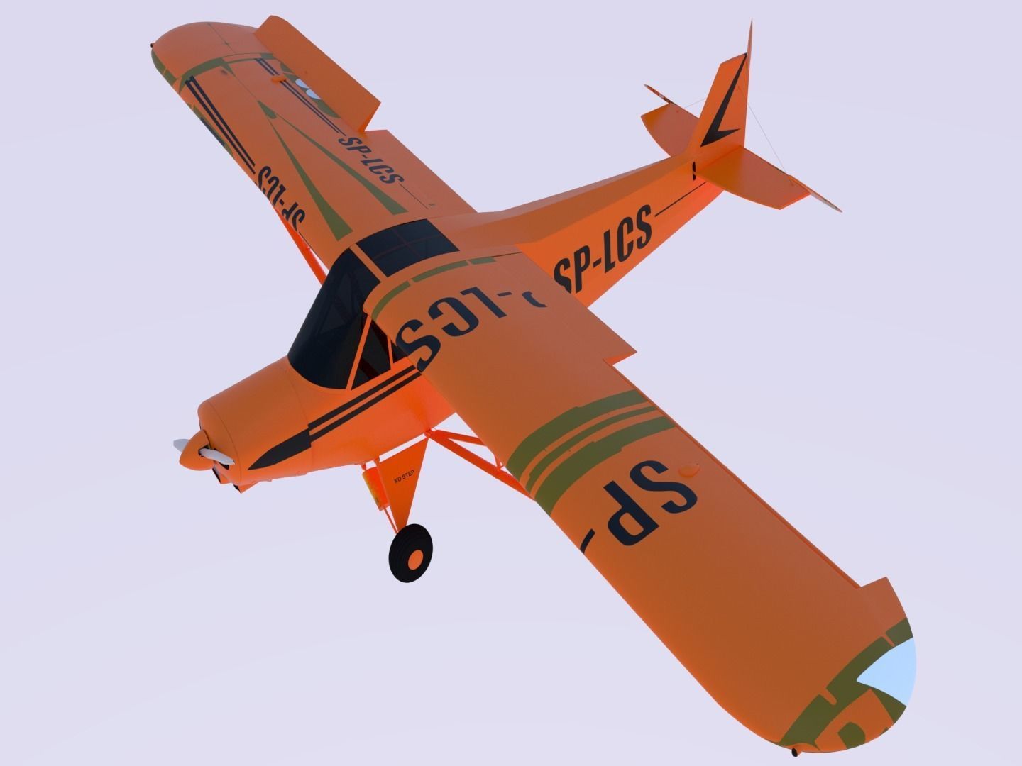 aircraft orange airplane flying in sky 3D model_4