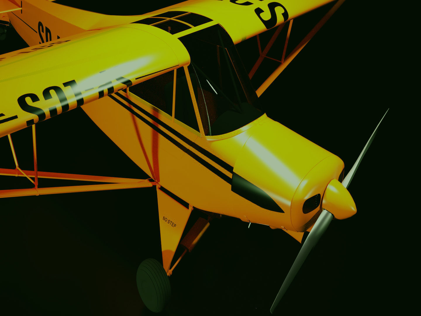 aircraft orange airplane flying in sky 3D model_6