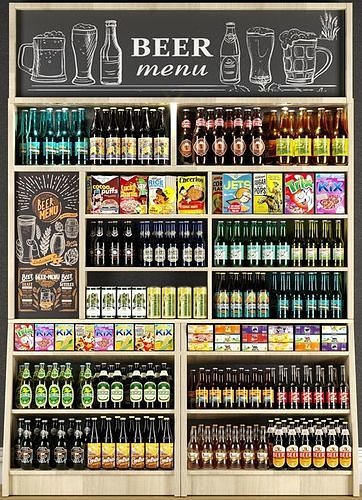 Alcoholic showcases in the store 3D model