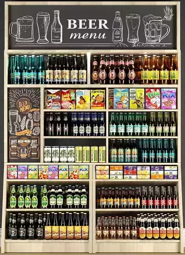 Alcoholic showcases in the store 3D model