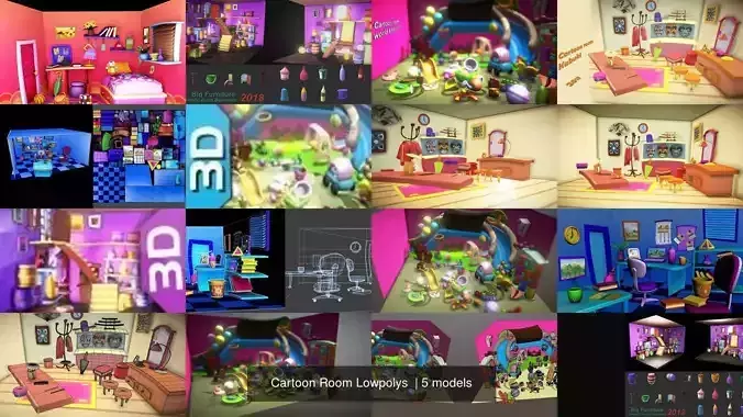Cartoon Room Lowpolys  3D Model Collection