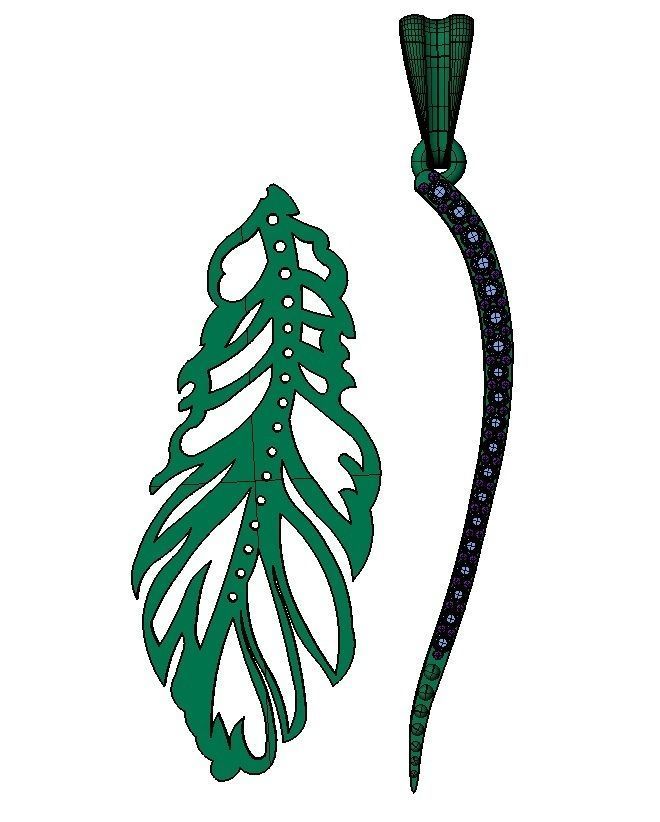 pendant bird feather 3D print model_7