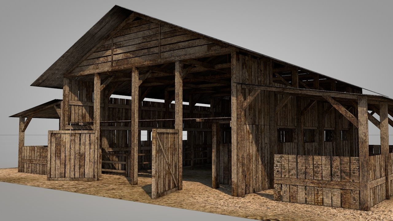Old Barn Low-poly 3D model_14