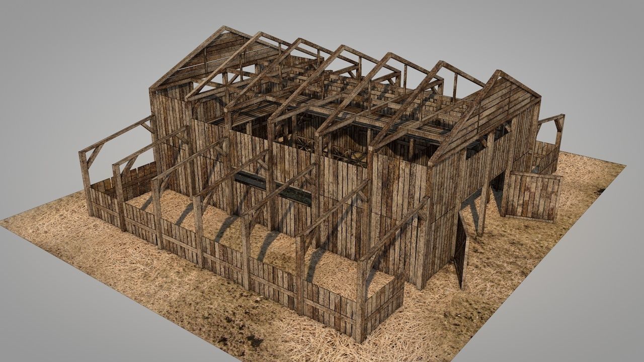 Old Barn Low-poly 3D model_7