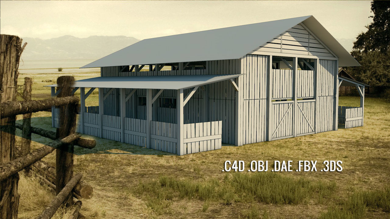 Old Barn Low-poly 3D model_1