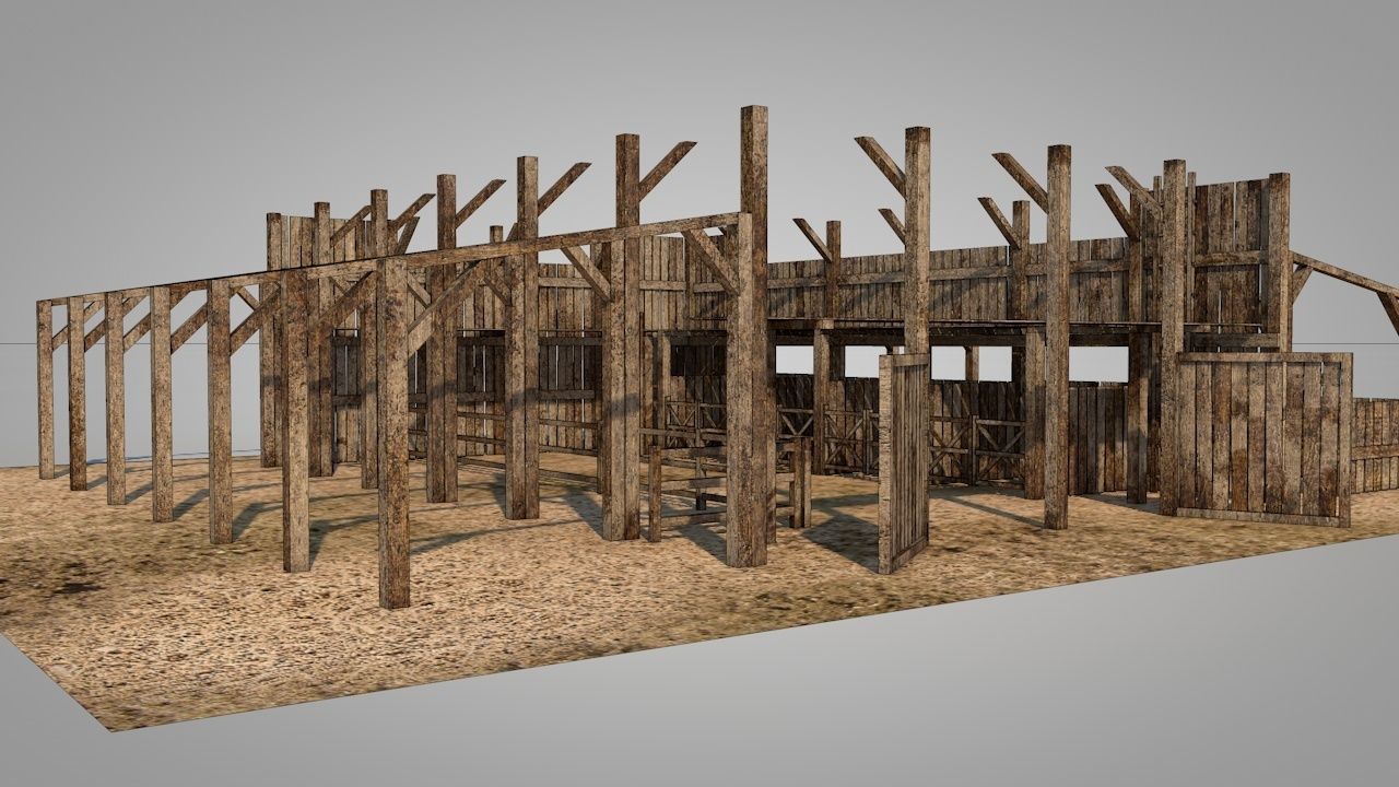 Old Barn Low-poly 3D model_10