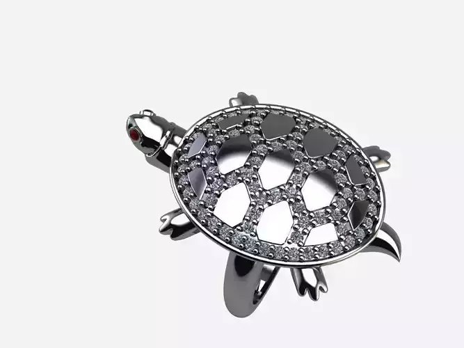 turtle silver ring with diamonds