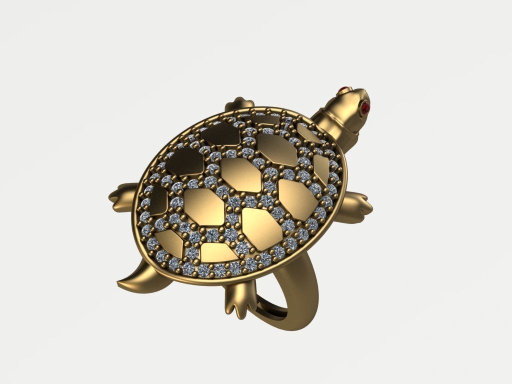 turtle silver ring with diamonds 3D print model_1