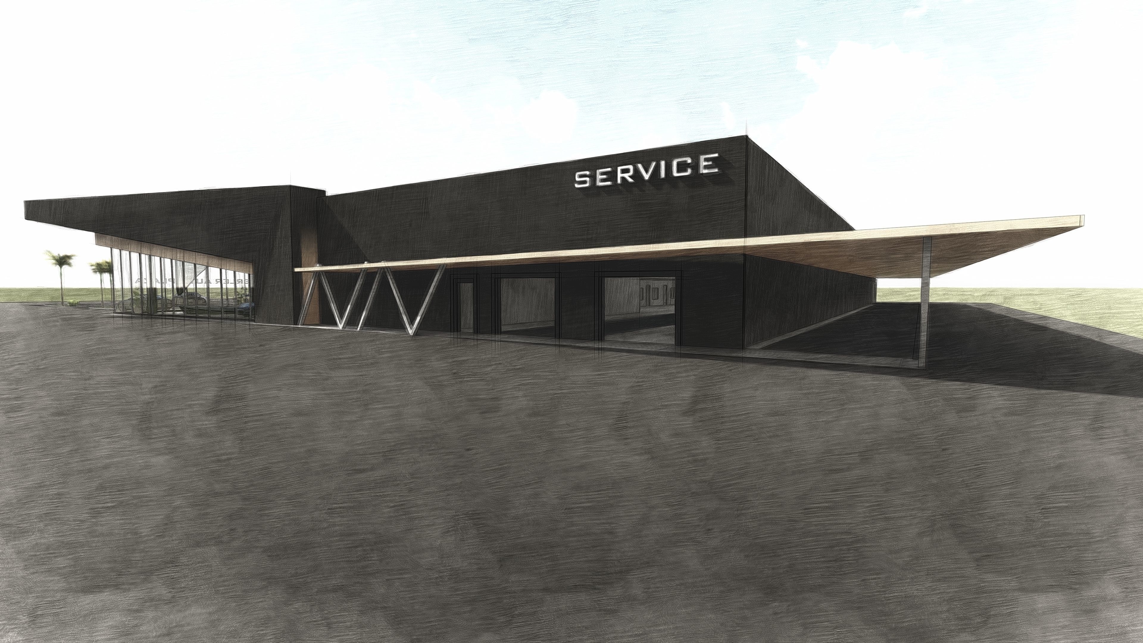 Modern build and Car Service - Sales  3D model_1
