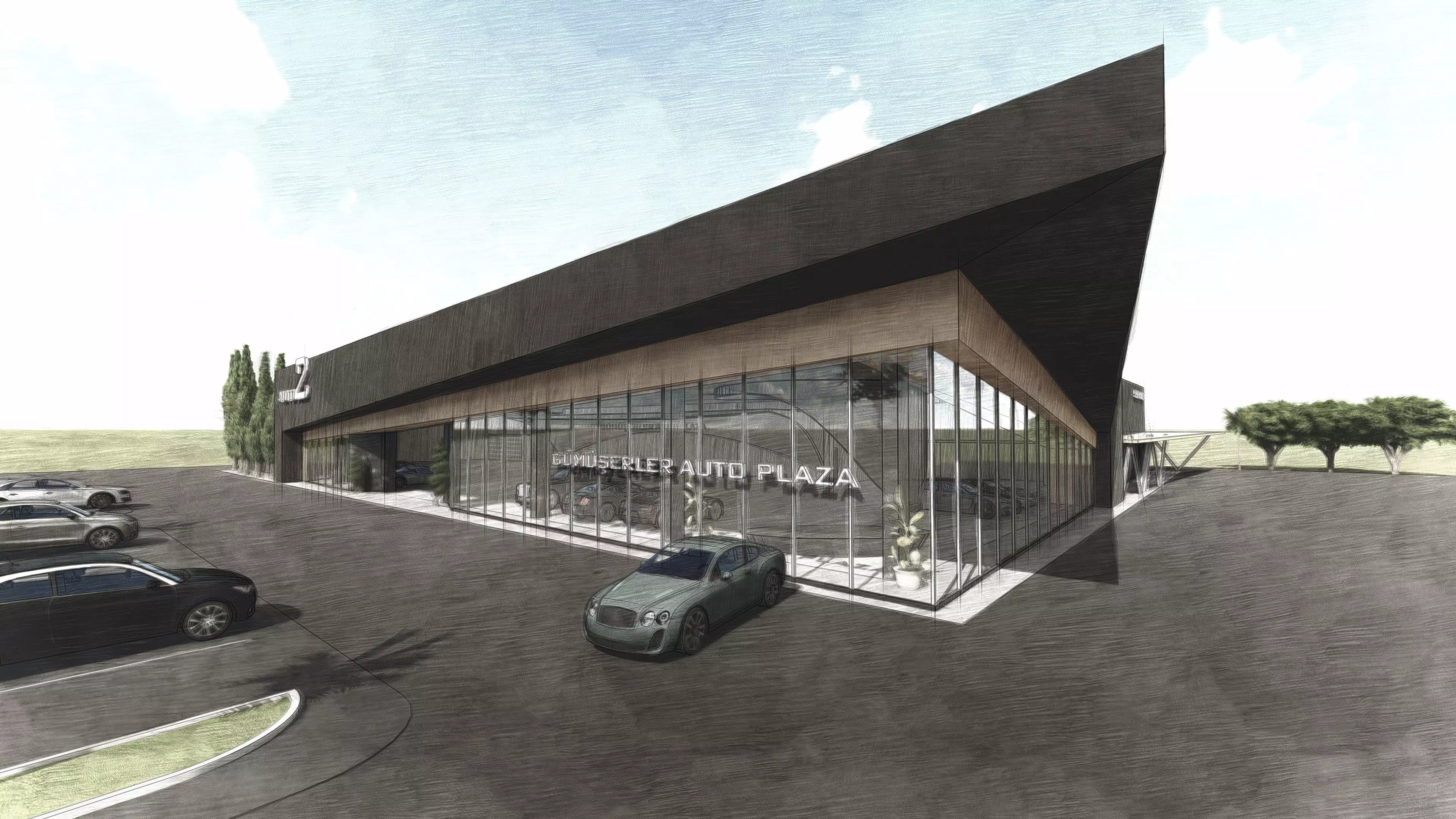 Modern build and Car Service - Sales  3D model_0