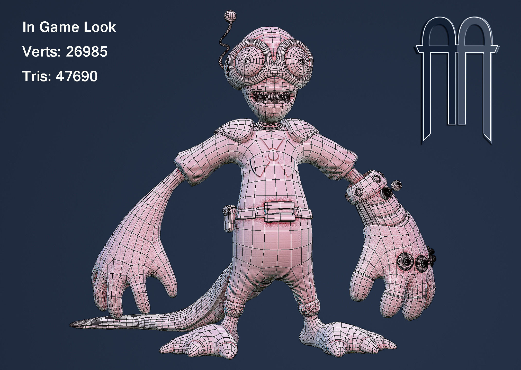 Blue Alien Low-poly 3D model_6