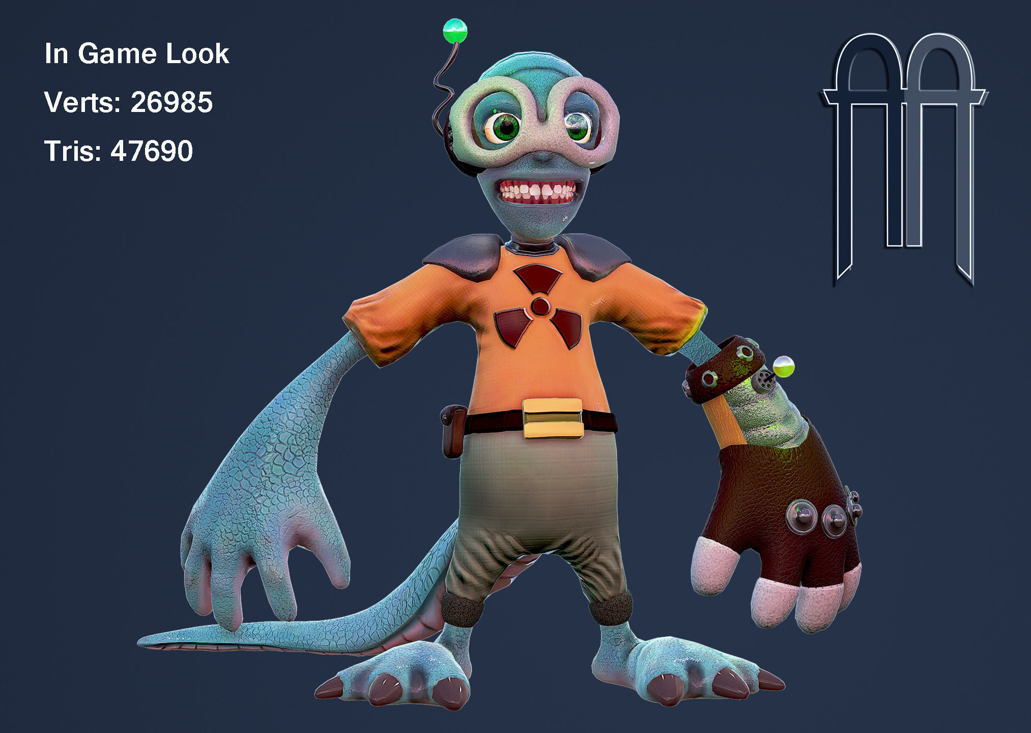 Blue Alien Low-poly 3D model_5