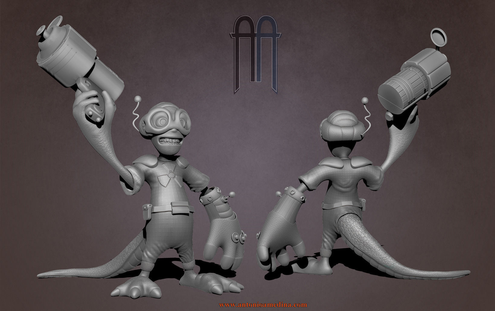 Blue Alien Low-poly 3D model_4