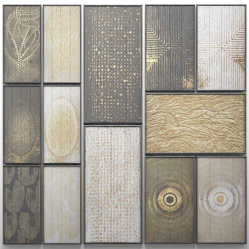 Collection of paintings with gold for walls 3 3D model_5