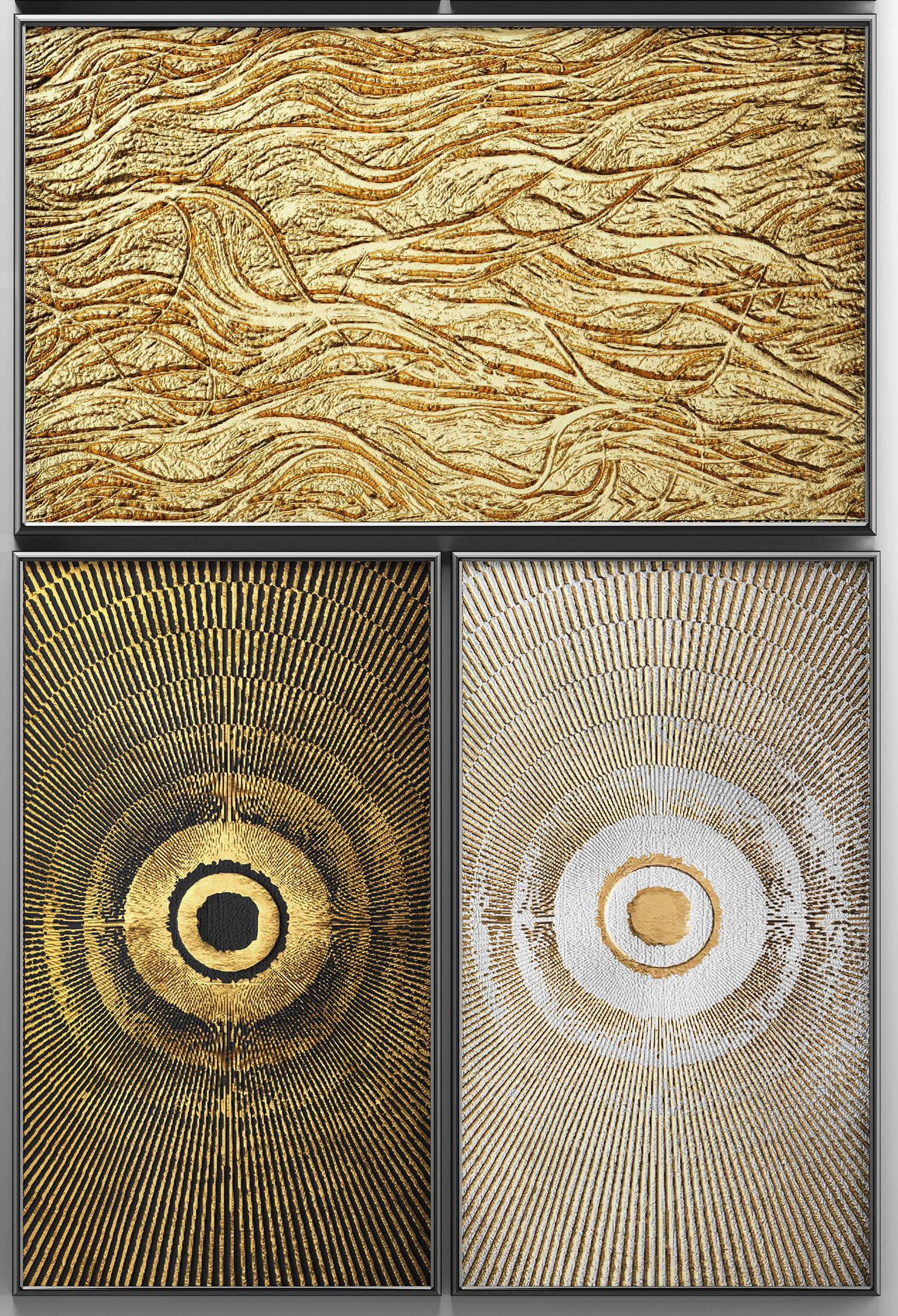 Collection of paintings with gold for walls 3 3D model_1