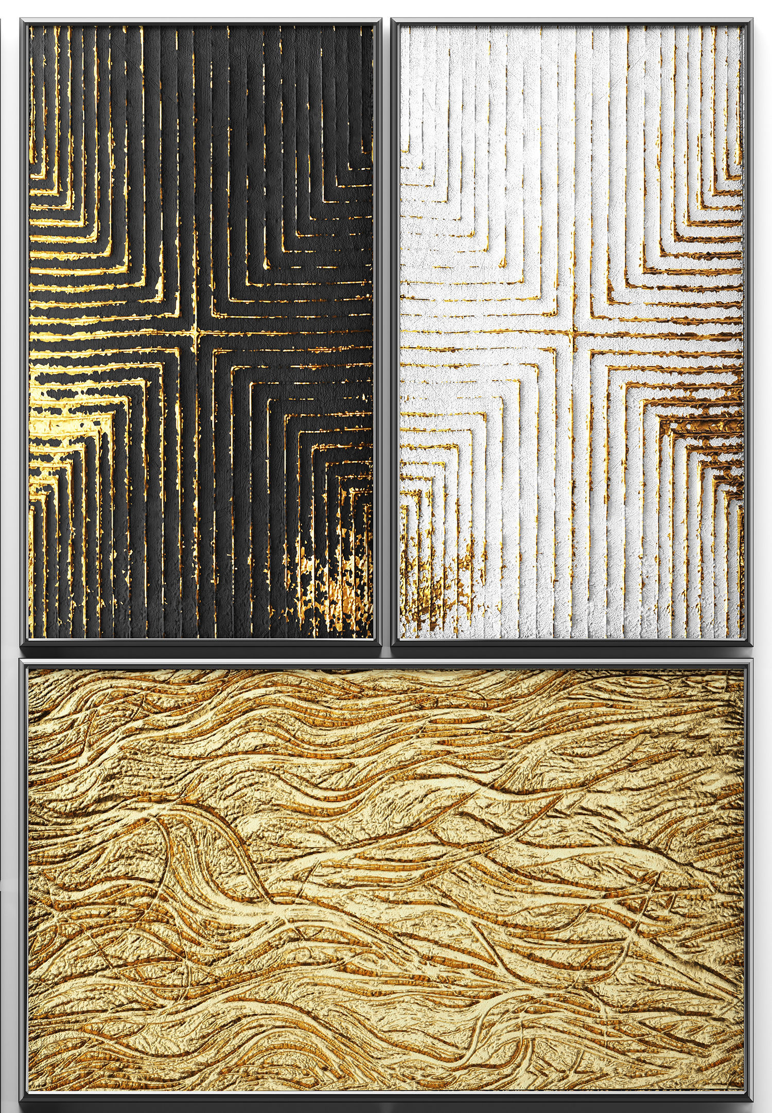 Collection of paintings with gold for walls 3 3D model_2