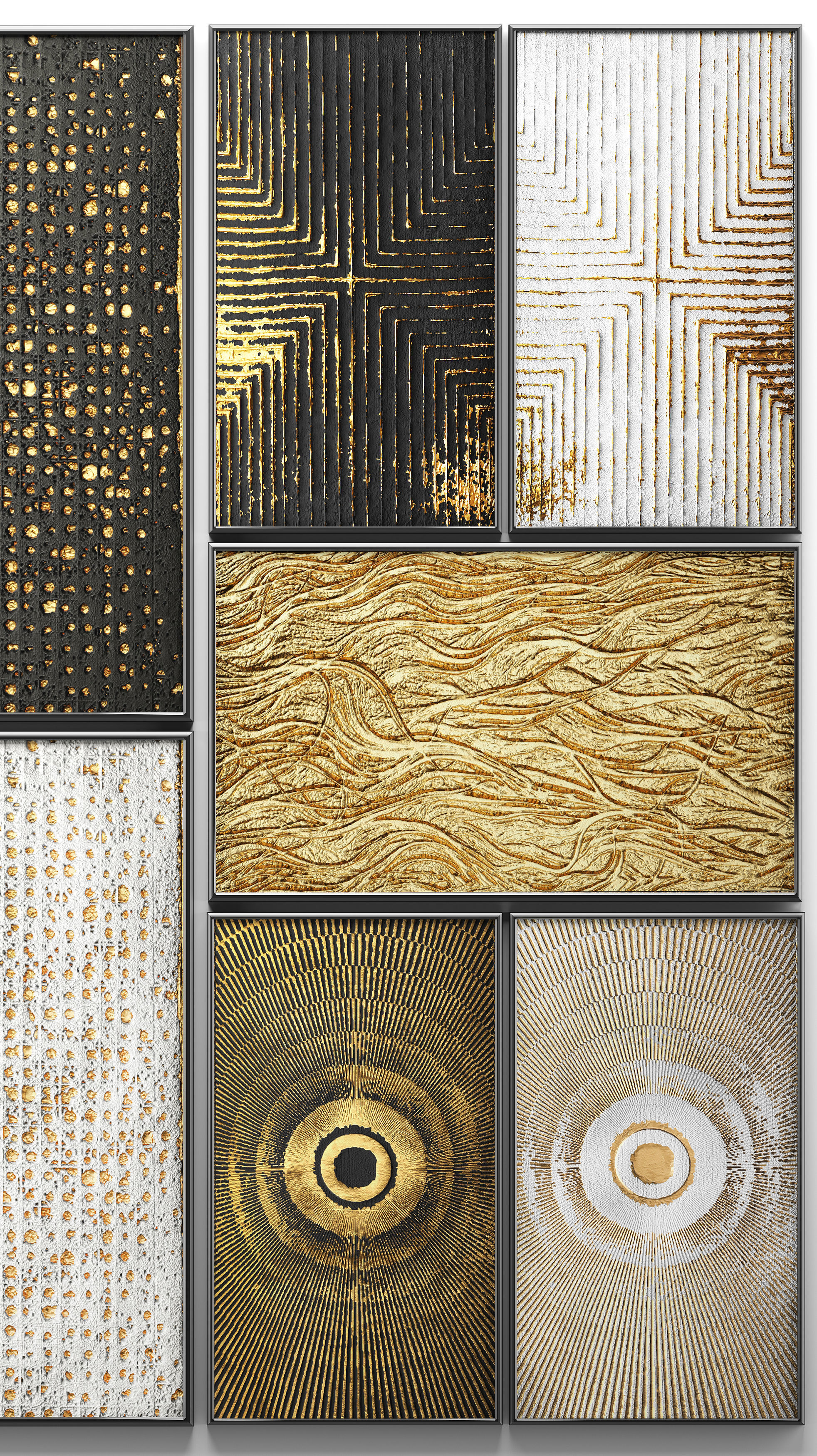 Collection of paintings with gold for walls 3 3D model_3