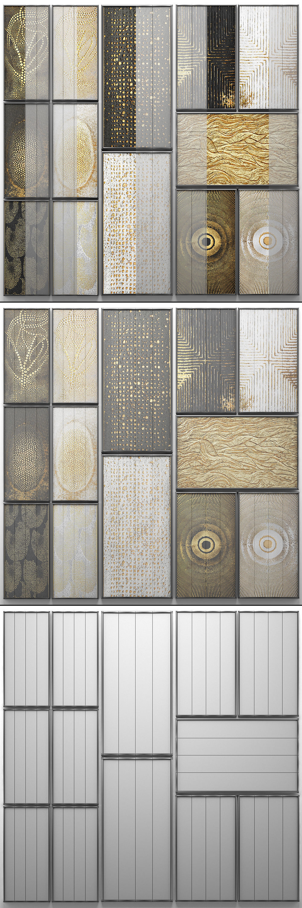 Collection of paintings with gold for walls 3 3D model_7