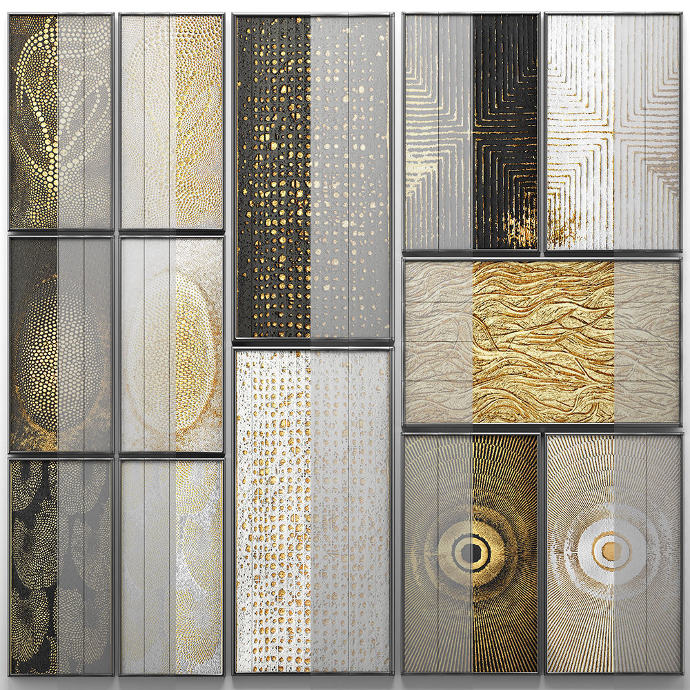 Collection of paintings with gold for walls 3 3D model_4