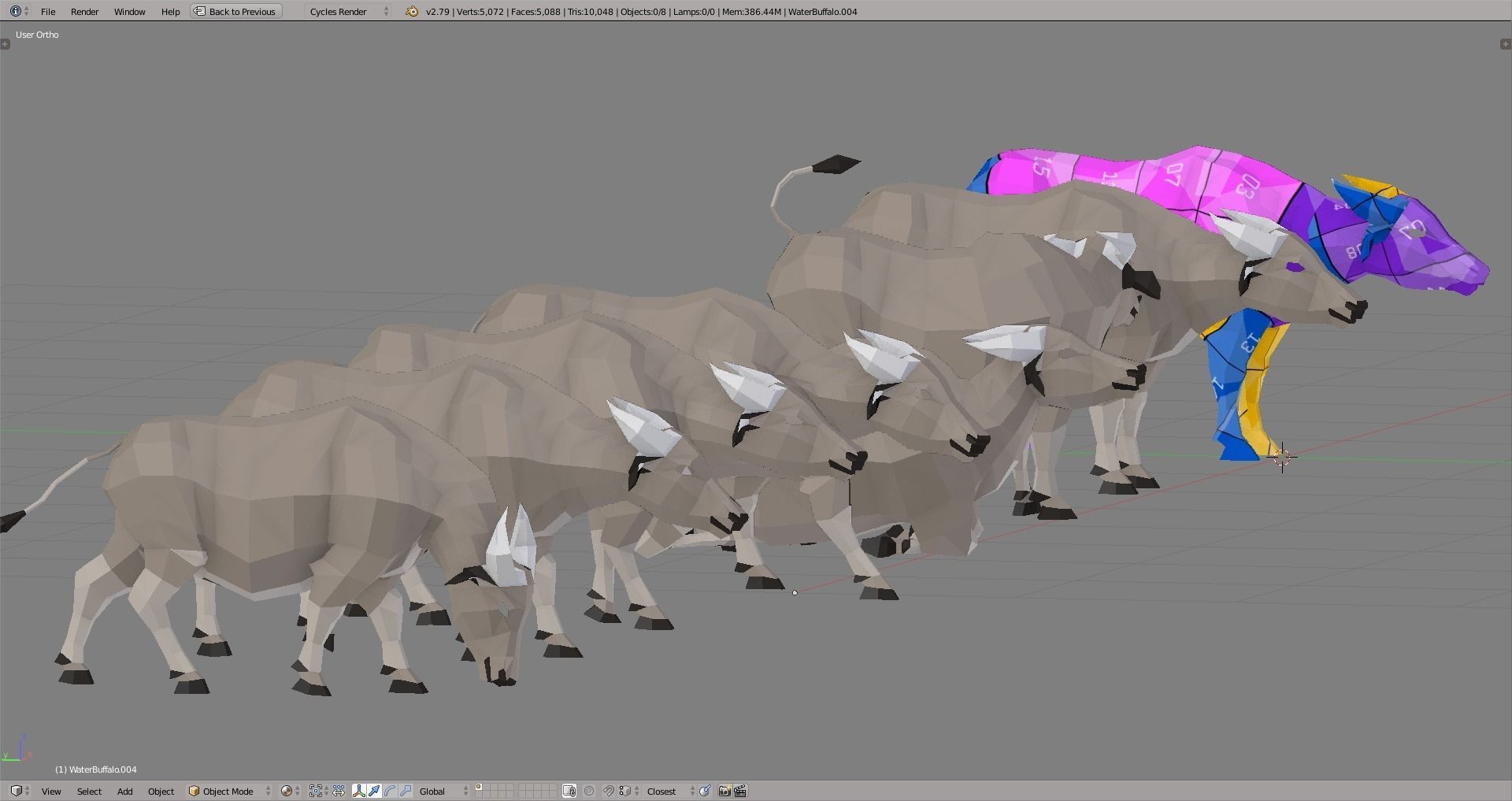 Buffalo bull in low polygons Low-poly 3D model_7