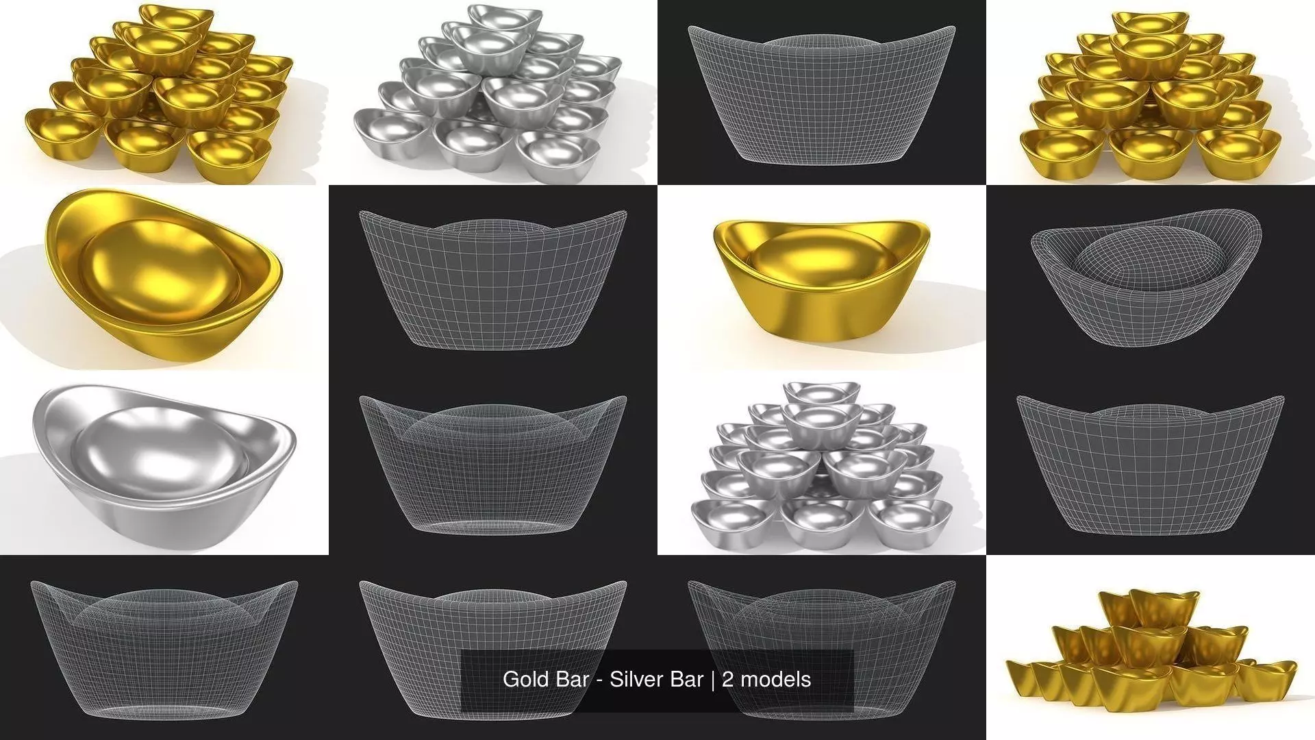 Gold Bar - Silver Bar 3D Model Collection_1