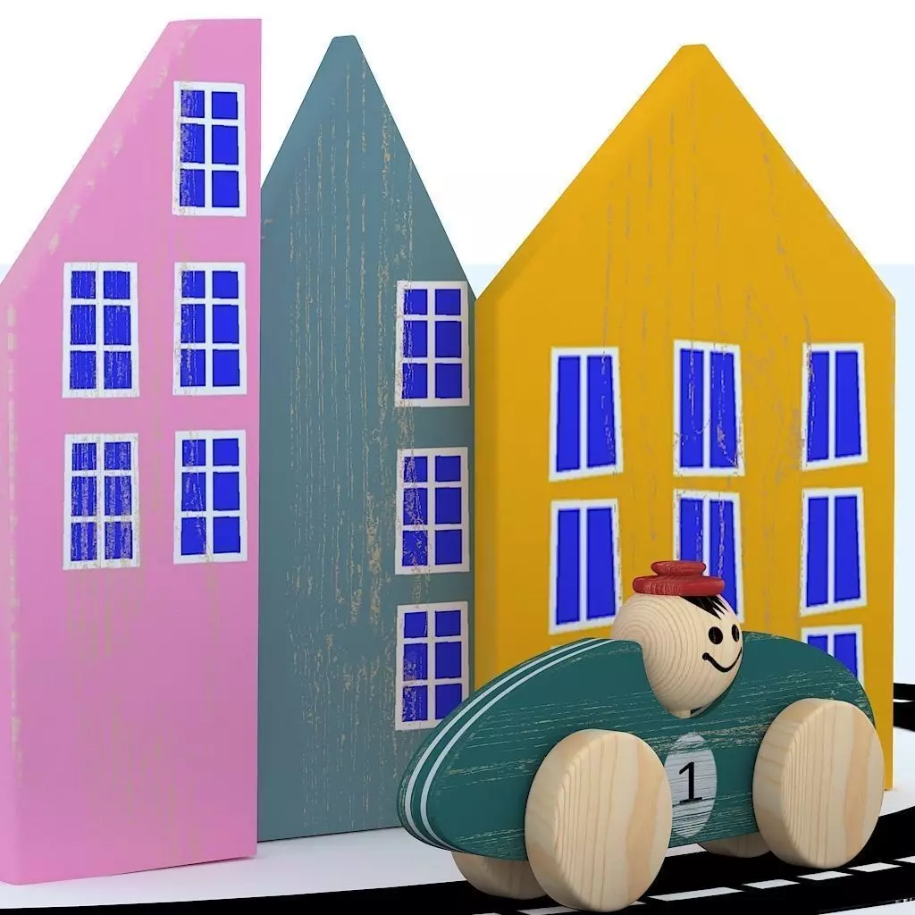 Wooden car toy 3D model_0
