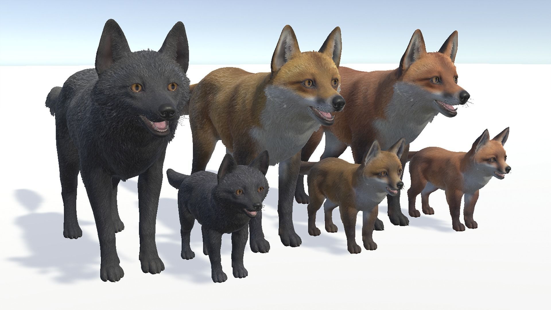 FOX FAMILY Low-poly 3D model_5