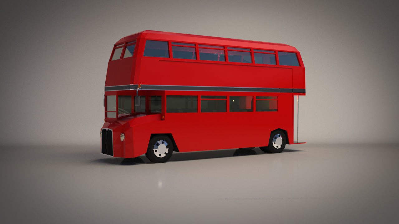 Low Poly Cartoon London Bus Low-poly 3D model_7