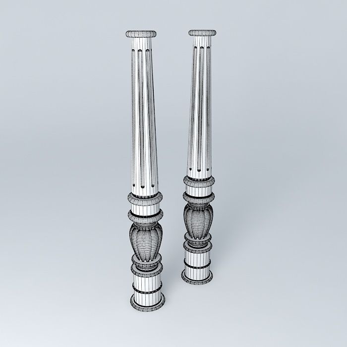 balustrades pair of wooden poles Free 3D model_3