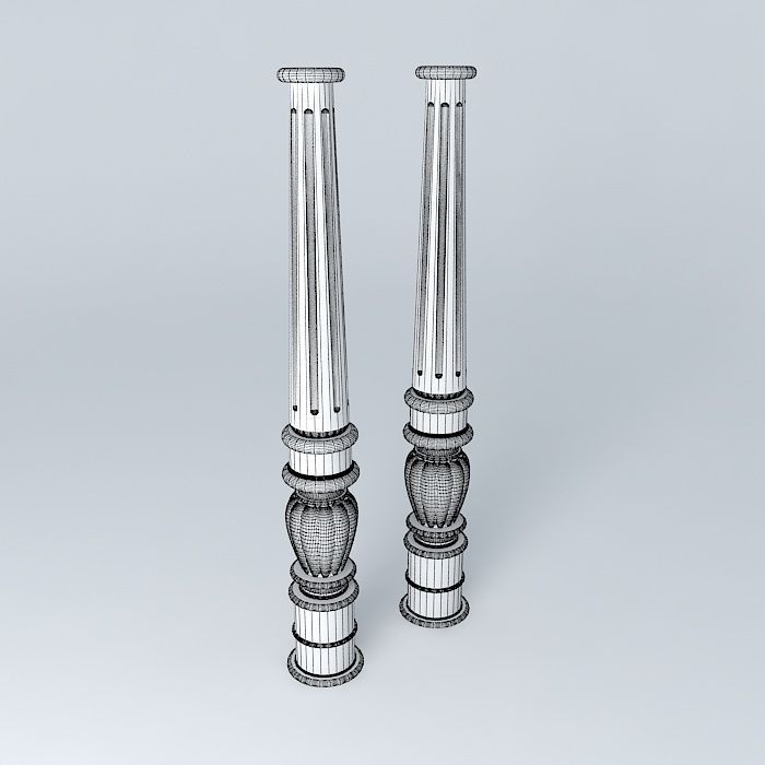 balustrades pair of wooden poles Free 3D model_4