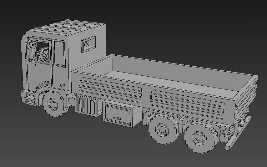Voxel Flatbed Truck Low-poly 3D model_18