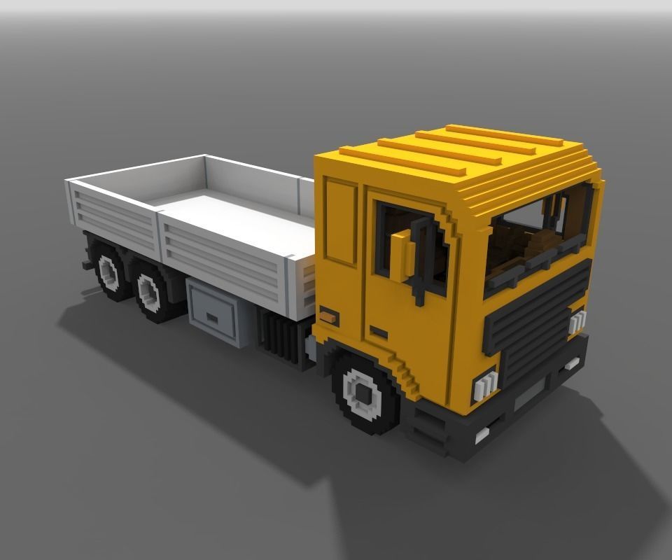 Voxel Flatbed Truck Low-poly 3D model_8