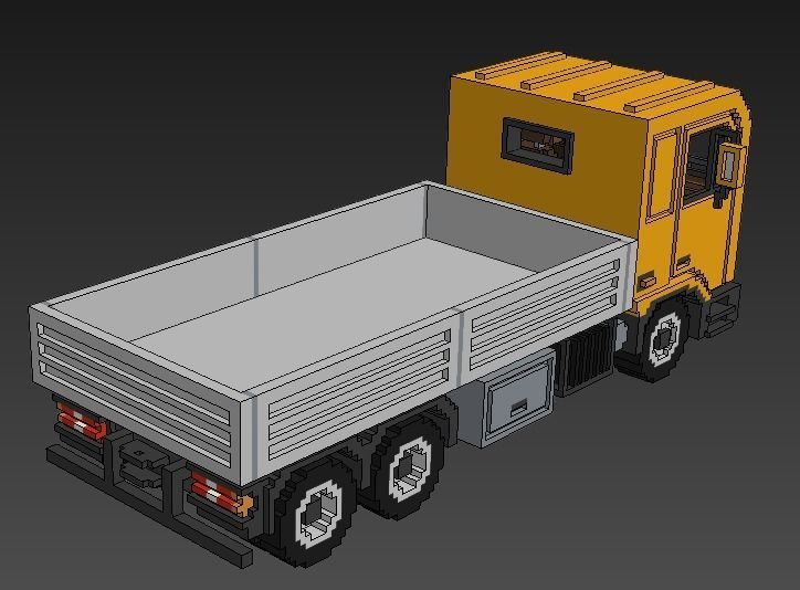 Voxel Flatbed Truck Low-poly 3D model_15