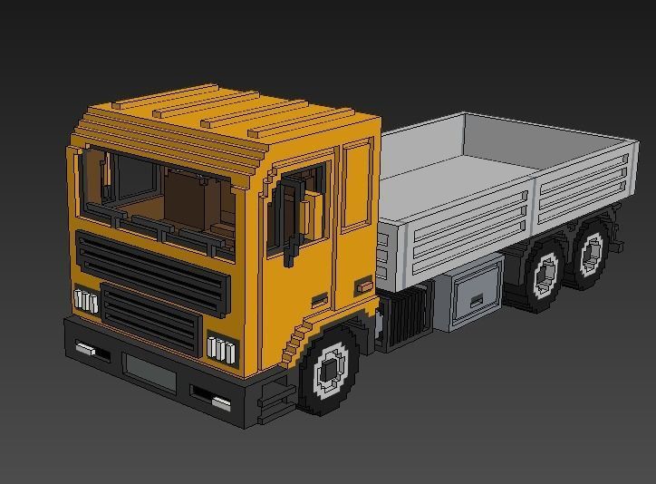 Voxel Flatbed Truck Low-poly 3D model_13