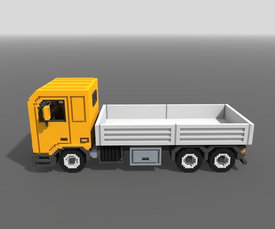 Voxel Flatbed Truck Low-poly 3D model_5